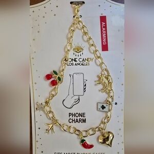 EYE CANDY Gold Tone Phone Charm with Cherries, Poker Card, Star, Heart